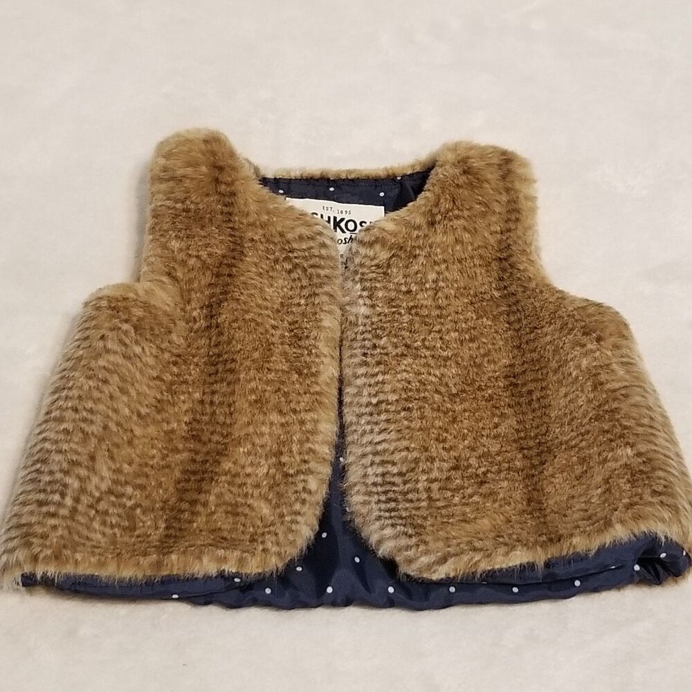 Oshkosh B'Gosh 3-6 Month Faux Fur Vest Sleeveless Shaggy Jacket Vest Brown Boho